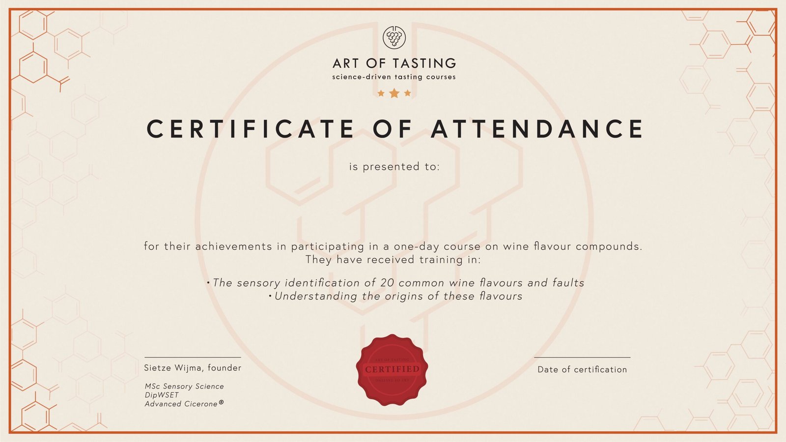 Art of Tasting certificate